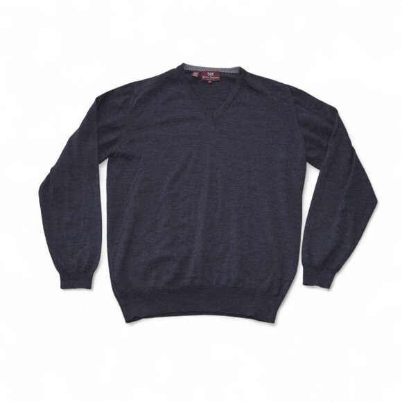 Hickey Freeman 100% Extra Fine Merino Wool V-Neck Pullover Sweater Grey Men's M - Picture 1 of 8